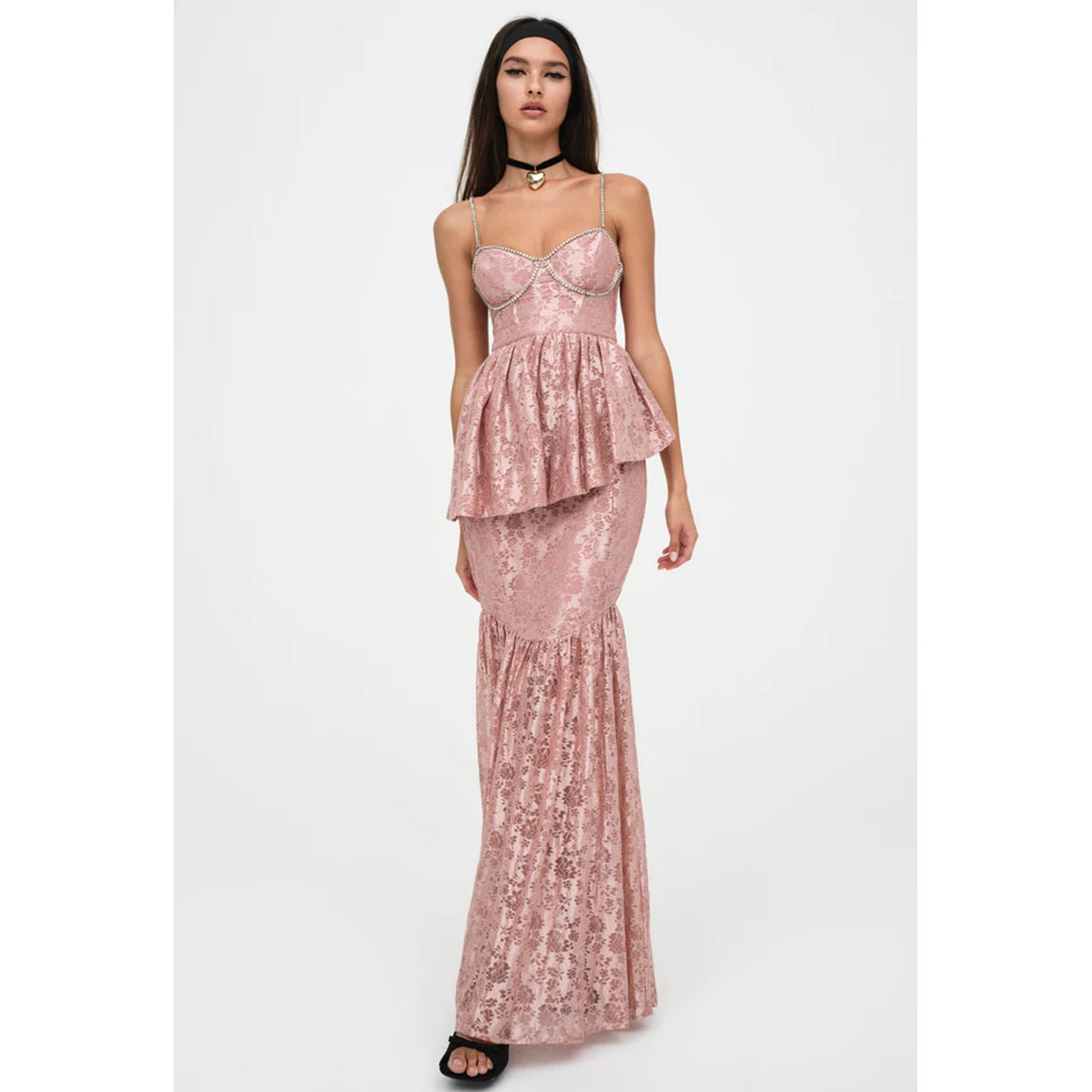 For Love & Lemons Shai Lace Gown in Blush