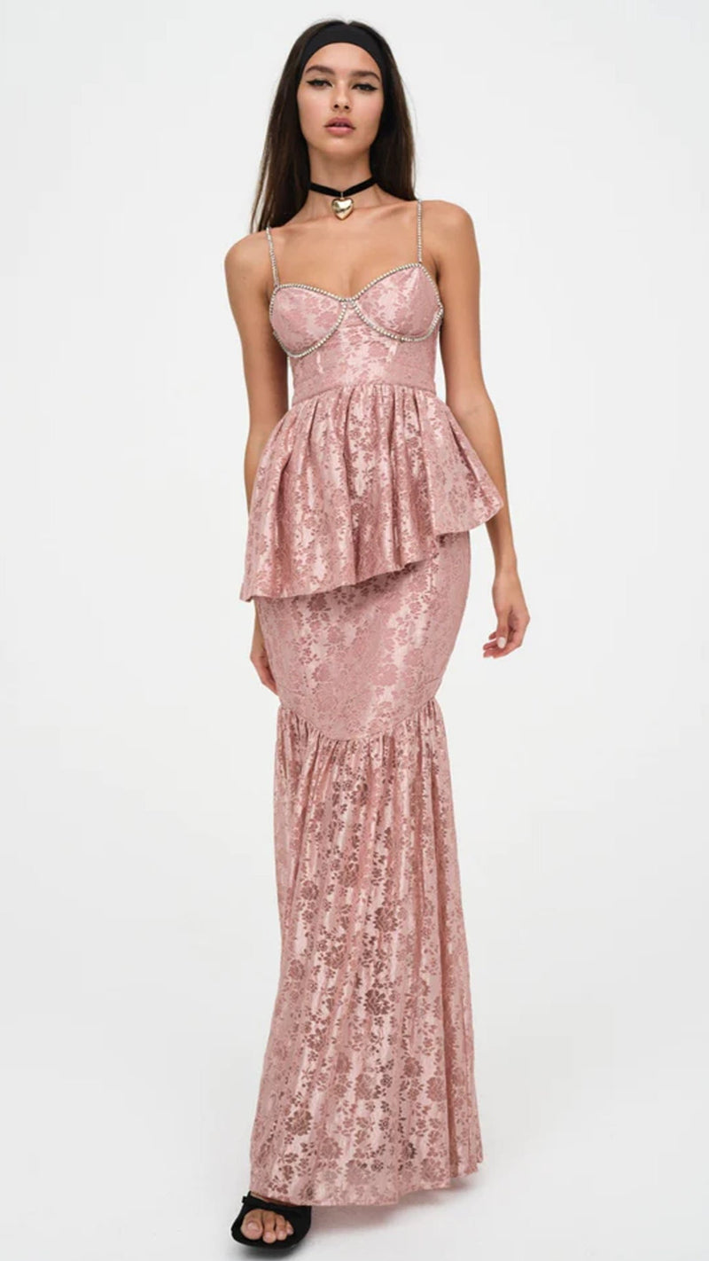 For Love & Lemons Shai Lace Gown in Blush