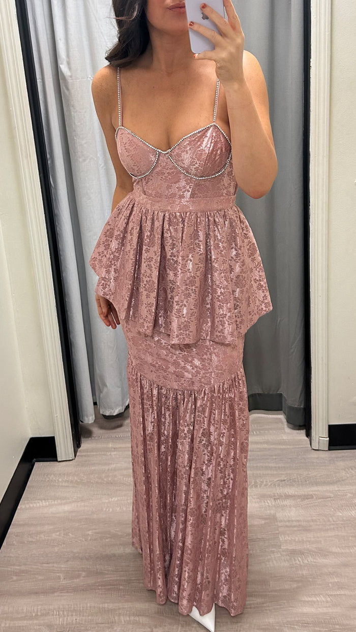 For Love & Lemons Shai Lace Gown in Blush