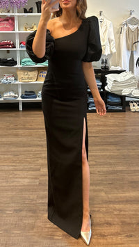 Likely Natasha One Shoulder Puff Sleeve Gown in Black