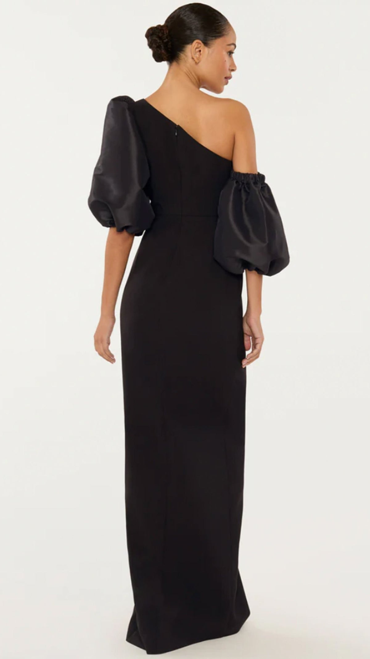 Likely Natasha One Shoulder Puff Sleeve Gown in Black