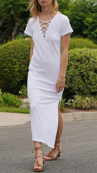 LNA Bel Air Lace Up Dress in White