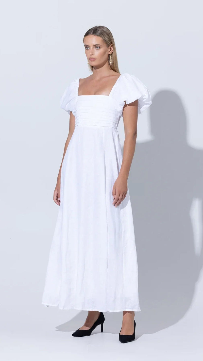 Lusana Amy Linen Maxi Dress in White