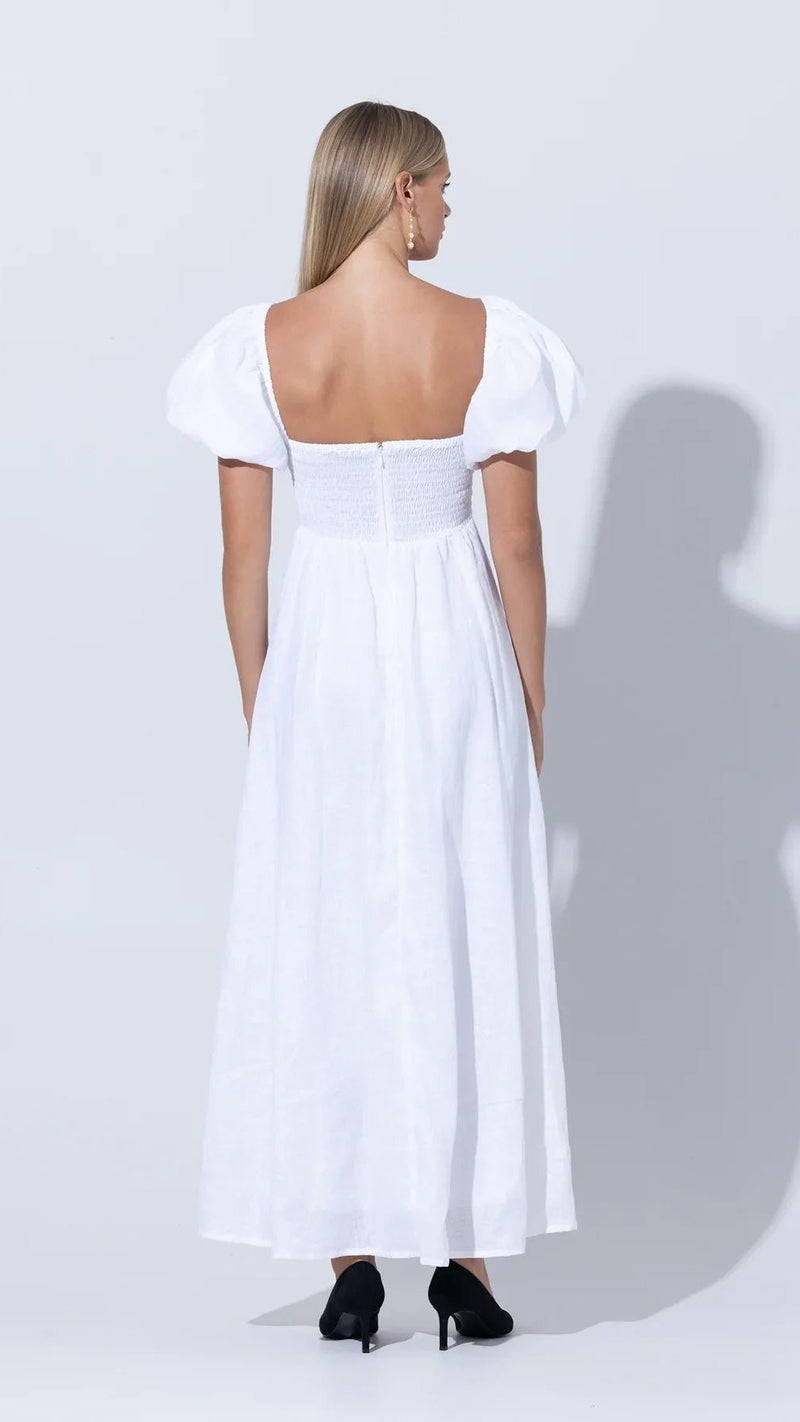 Lusana Amy Linen Maxi Dress in White