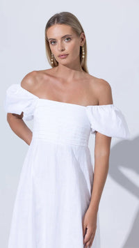 Lusana Amy Linen Maxi Dress in White