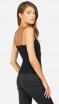 Michael Lauren Fang Rainbow Glitter Velour Crop Bustier Top in Black
