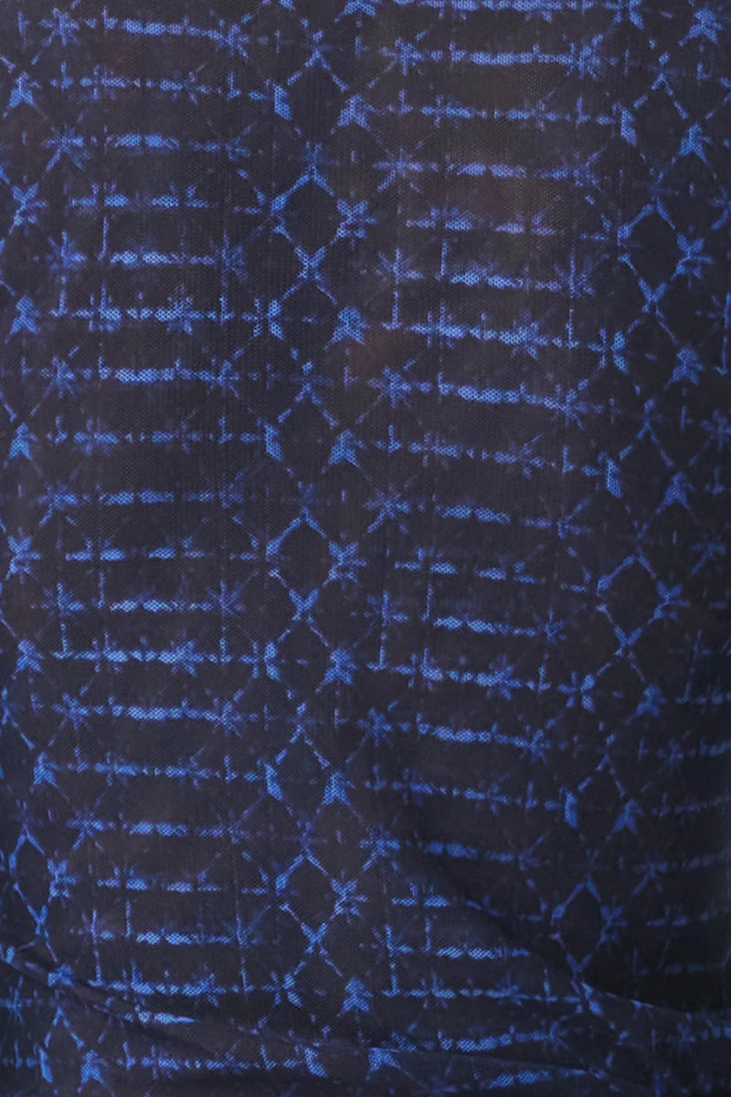 Misa Nadja Mesh Mock Neck Long Sleeve Top in Midnight Shibori