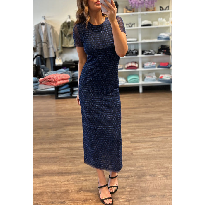 Misa Vanessa Short Sleeve Mesh Midi Dress in Midnight Shibori