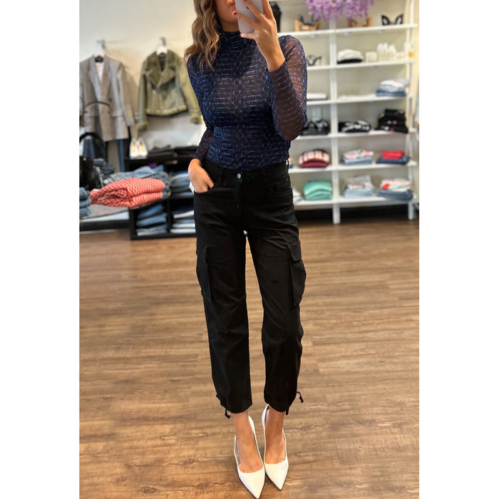 Misa Nadja Mesh Mock Neck Long Sleeve Top in Midnight Shibori