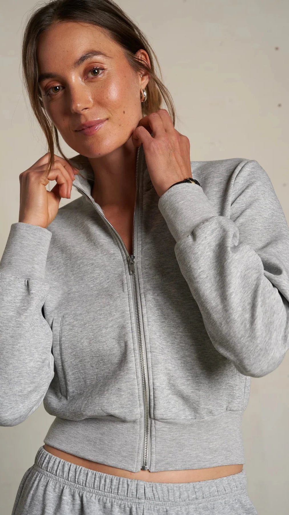 Perfect White Tee Milana Track Jacket in Heather Grey