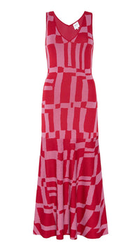 Misa Brenna Knit Midi Dress in Red/Pink