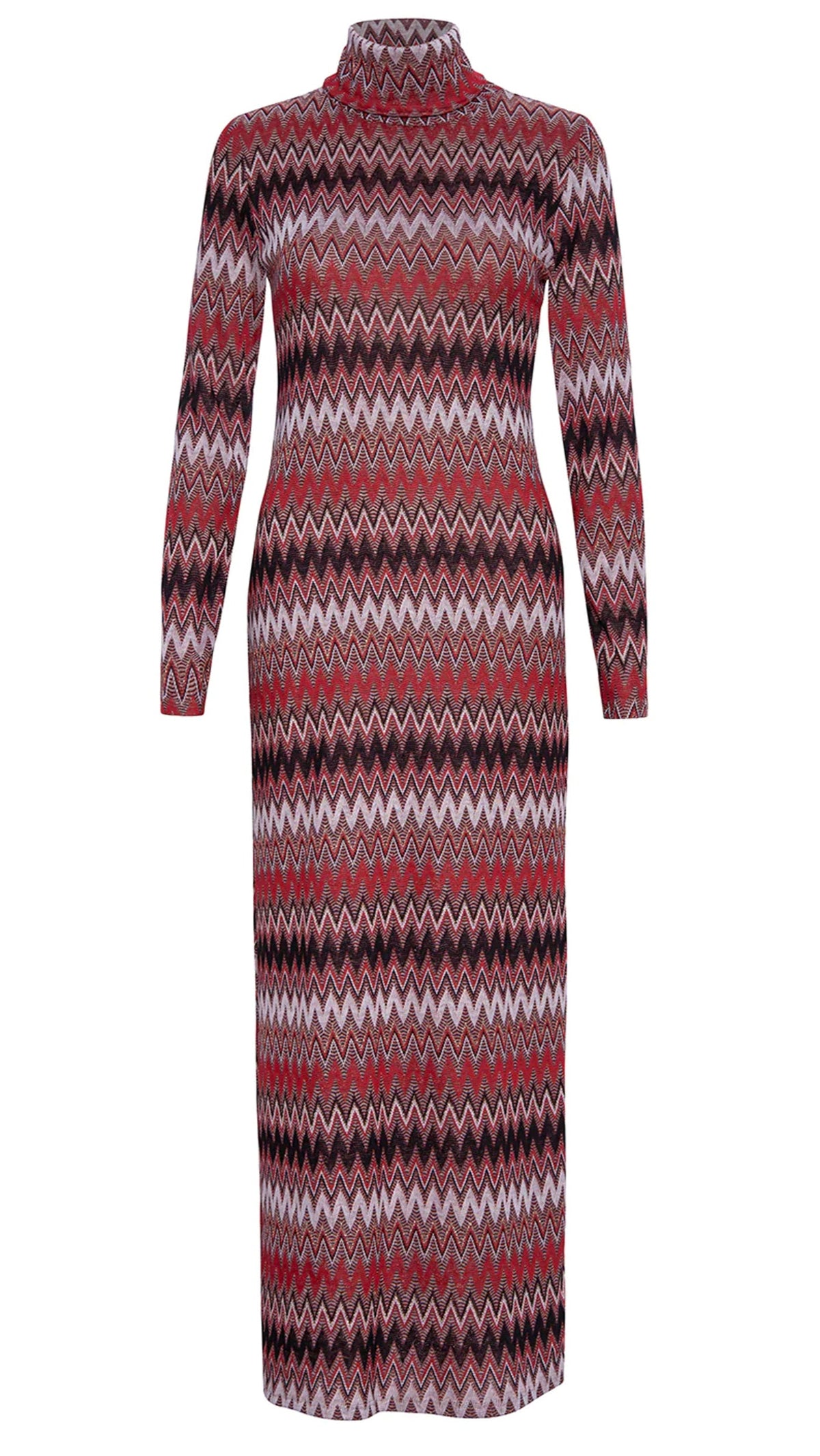 Misa Liv Mock Neck Long Sleeve Dress in Winter Chevron