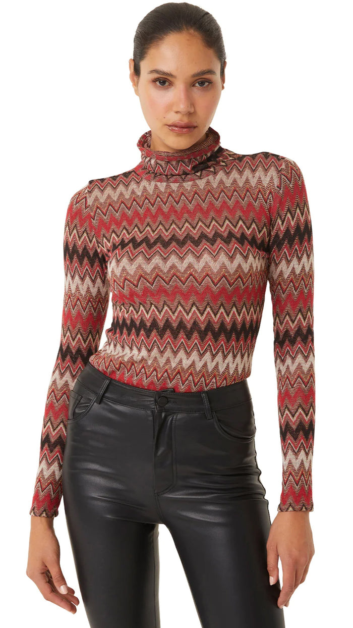 Misa Nadja Mock Neck Long Sleeve Top in Winter Chevron