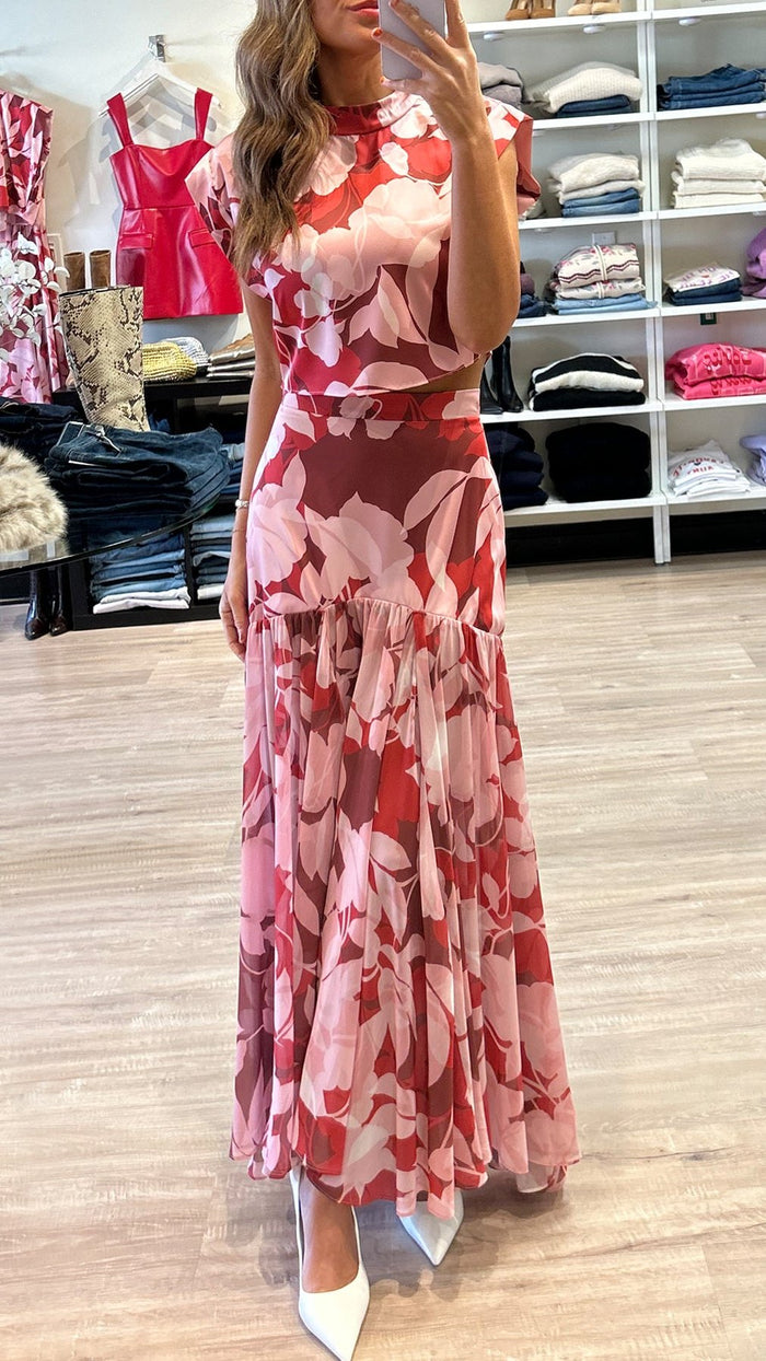 Misa Inah Satin Top in Flora Rosada