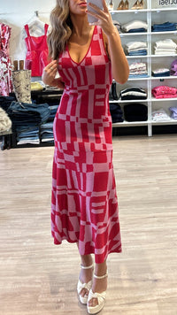 Misa Brenna Knit Midi Dress in Red/Pink