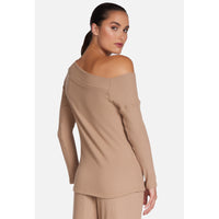 Michael Lauren Maples Long Sleeve One Shoulder Top in Sand Dune
