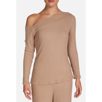 Michael Lauren Maples Long Sleeve One Shoulder Top in Sand Dune