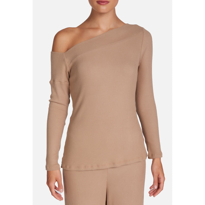 Michael Lauren Maples Long Sleeve One Shoulder Top in Sand Dune