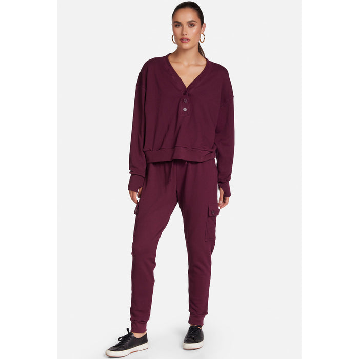 Michael Lauren Hanes Crop Henley Pullover in Burgundy