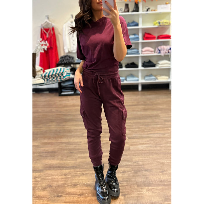 Michael Lauren Tomen Cargo Sweatpants in Burgundy