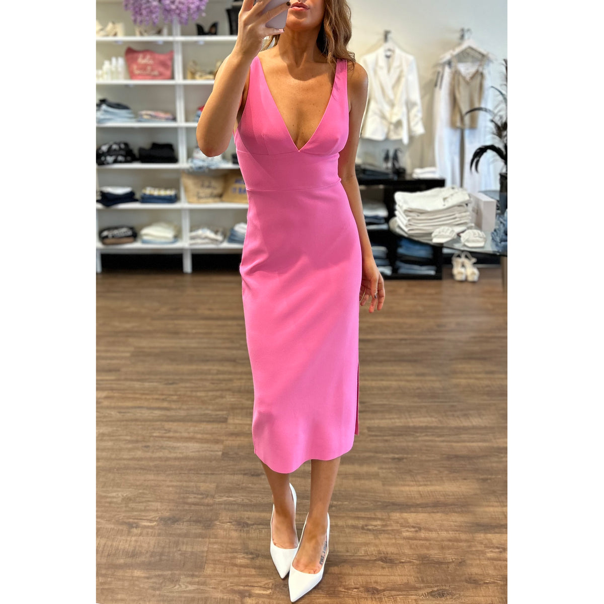 Amanda Uprichard Nelly Midi Dress in Shocking Pink