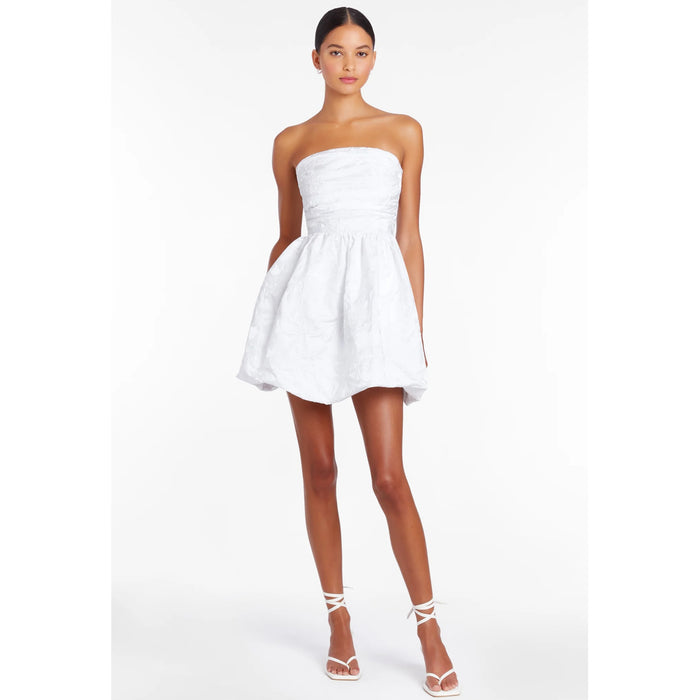 Amanda Uprichard Oscar Strapless Bubble Mini Dress in White Brocade