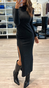 Naadam Cashmere Luxe Cashmere Asymmetrical Dress with Scarf in Smoke