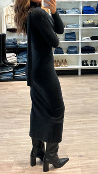 Naadam Cashmere Luxe Cashmere Asymmetrical Dress with Scarf in Smoke