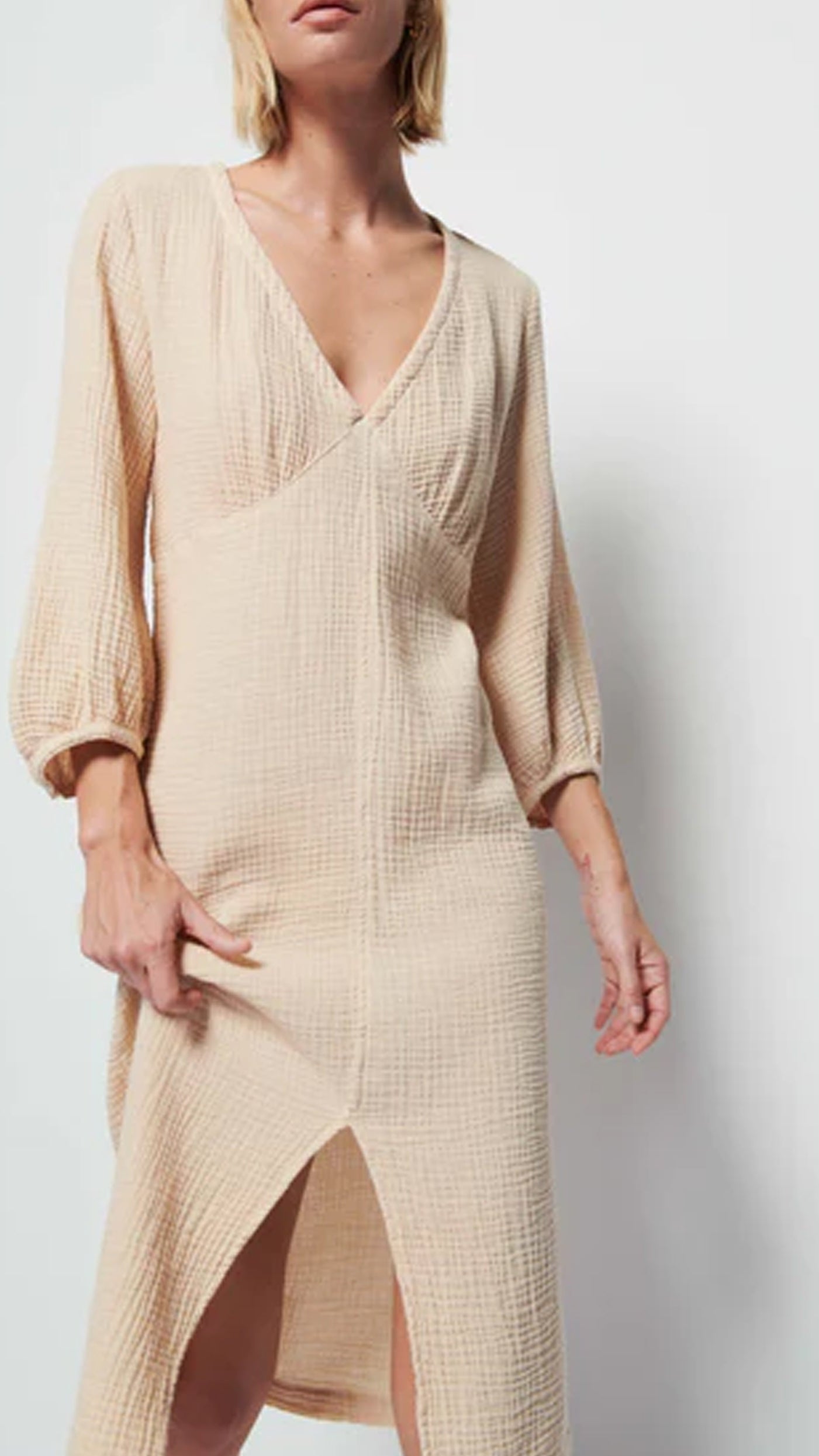 balloon sleeve maxi dress Nation LTD Olpa Balloon Sleeve Maxi Dress in Tapioca – Suite 201