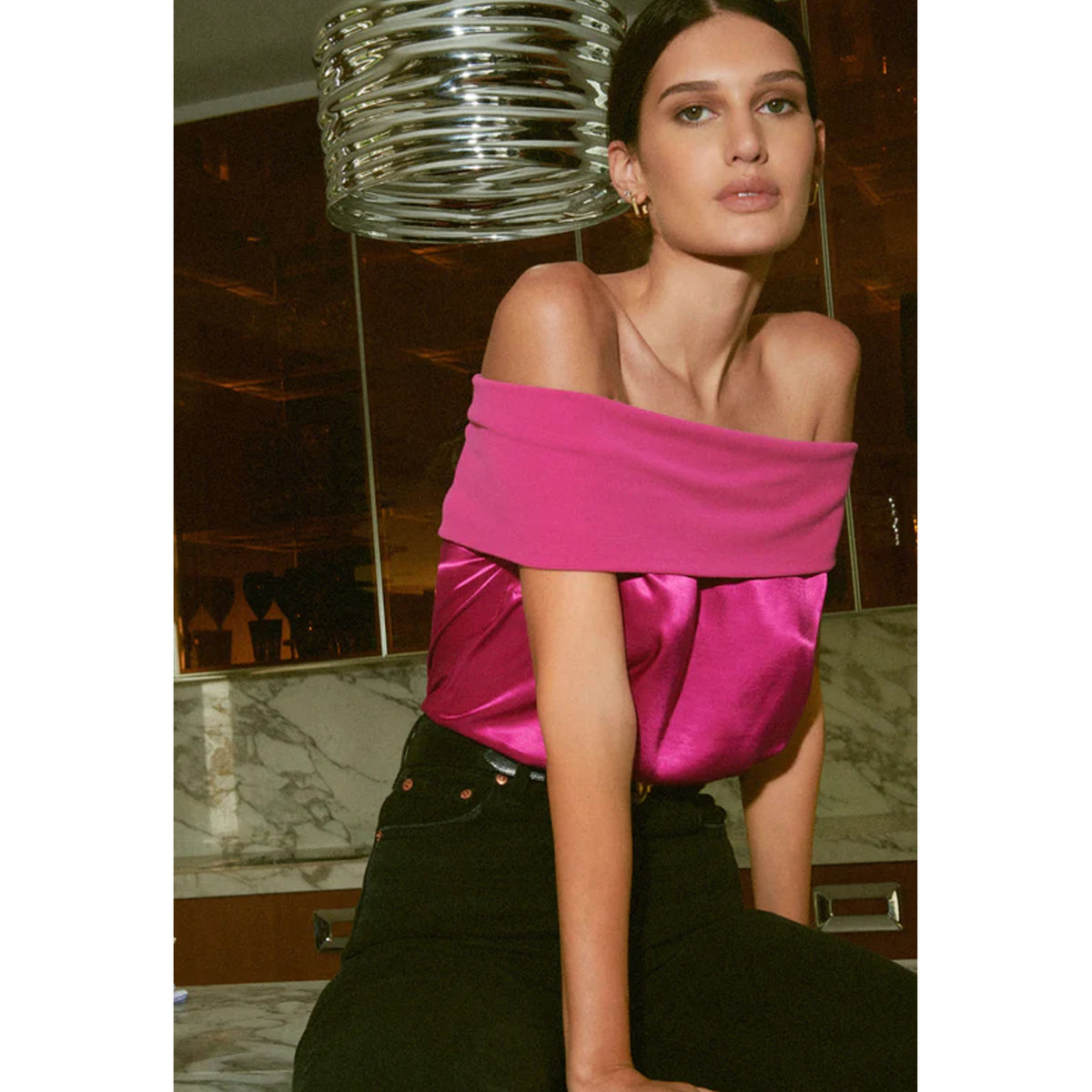 Nation LTD Vera Off The Shoulder Top in Miss Magenta
