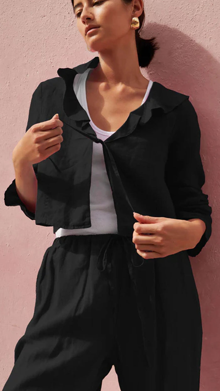 Nation LTD Camila Ruffle Top in Black