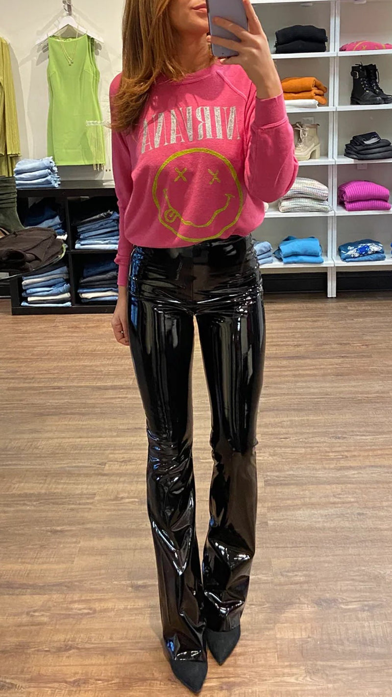 Pink Black Faux Leather Jeans Faux Leather Pink Patent Leather