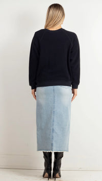DAYDREAMER Nirvana Smiley Reverse Crew Neck Sweatshirt in Washed Black