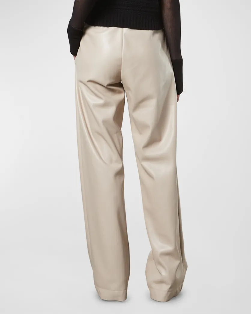 Enza Costa Soft Faux Leather Straight Leg Pant in Khaki