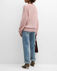 Naadam Alpaca-Blend Open Stitch V-Neck Sweater in Blush