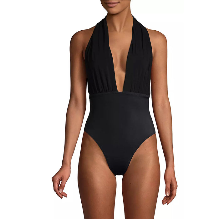 Norma Kamali Halter Low Back One Piece in Black