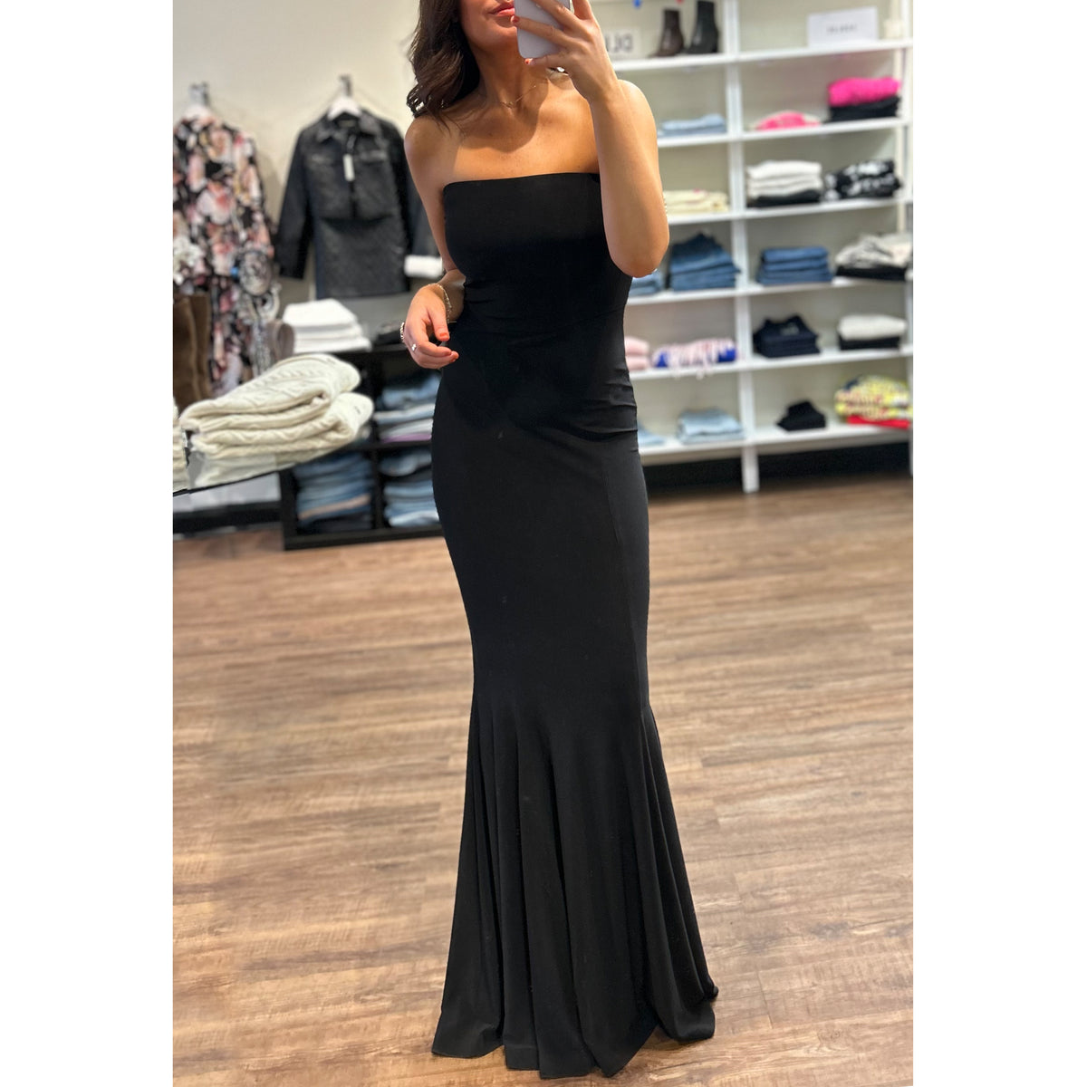 Norma Kamali Strapless Fishtail Gown in Black
