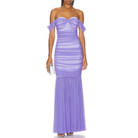 Norma Kamali Walter Off The Shoulder Ruched Gown in Lilac