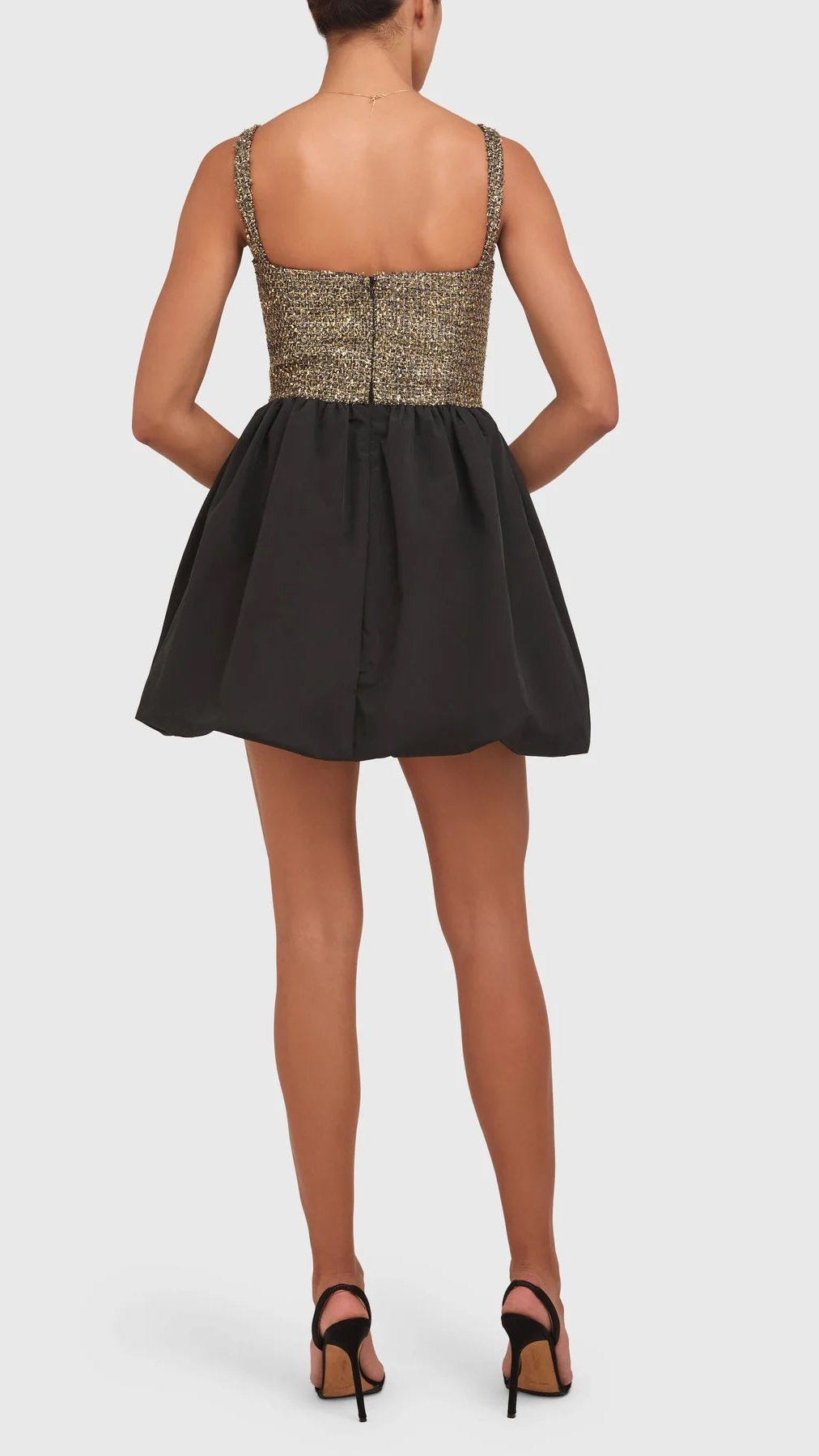 Amanda Uprichard Christine Tweed Bubble Mini Dress in Gold/Black - XS Amanda Uprichard Christine Tweed Bubble Mini Dress in Gold/Black - XS