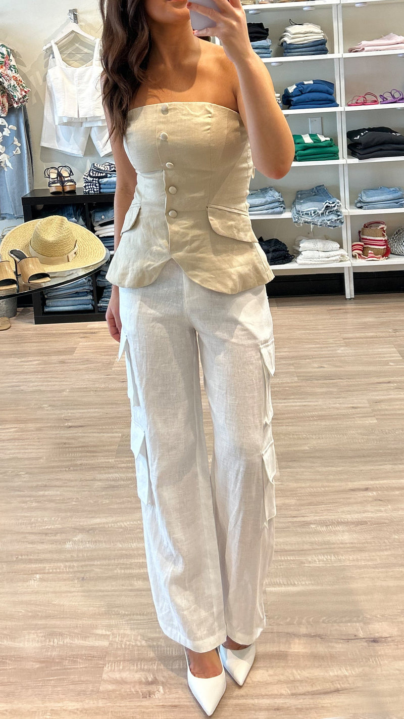 Olivaceous Tracy Linen Cargo Pants in White
