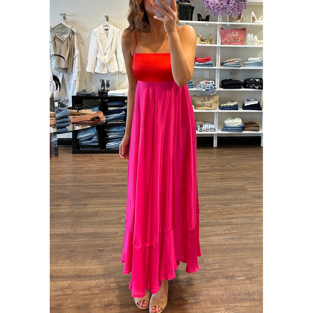 Lana Two Tone Maxi Dress in Pink/Red