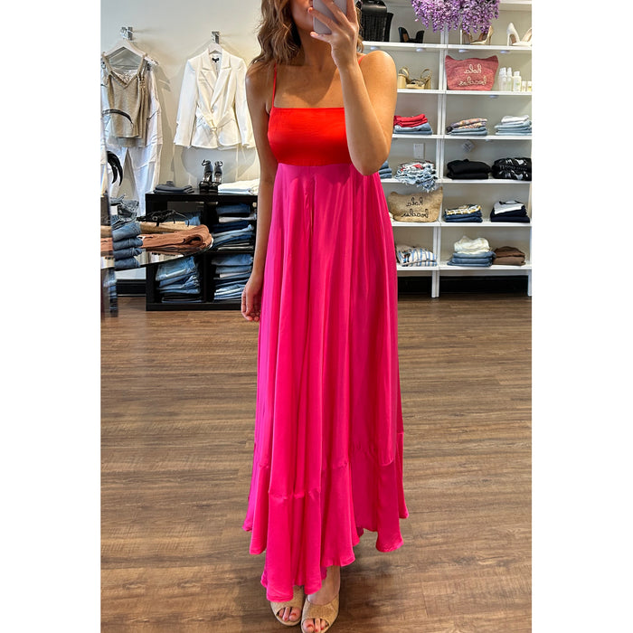 Lana Two Tone Maxi Dress in Pink/Red