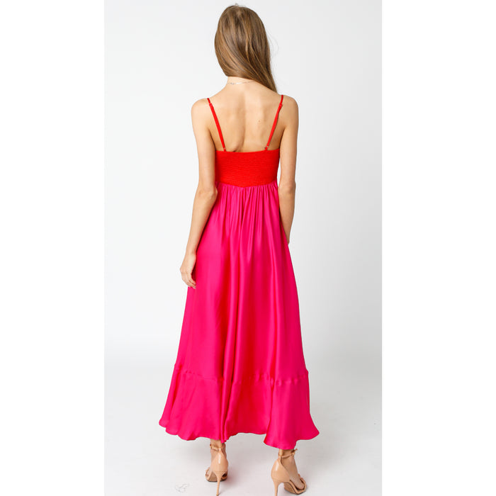 Olivaceous Lana Two Tone Maxi Dress in Pink/Red