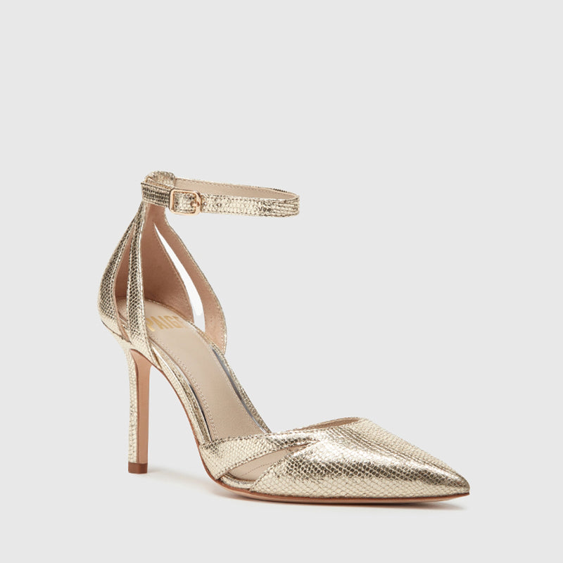 Paige Denim Simona Pump in Light Gold Metallic Leather