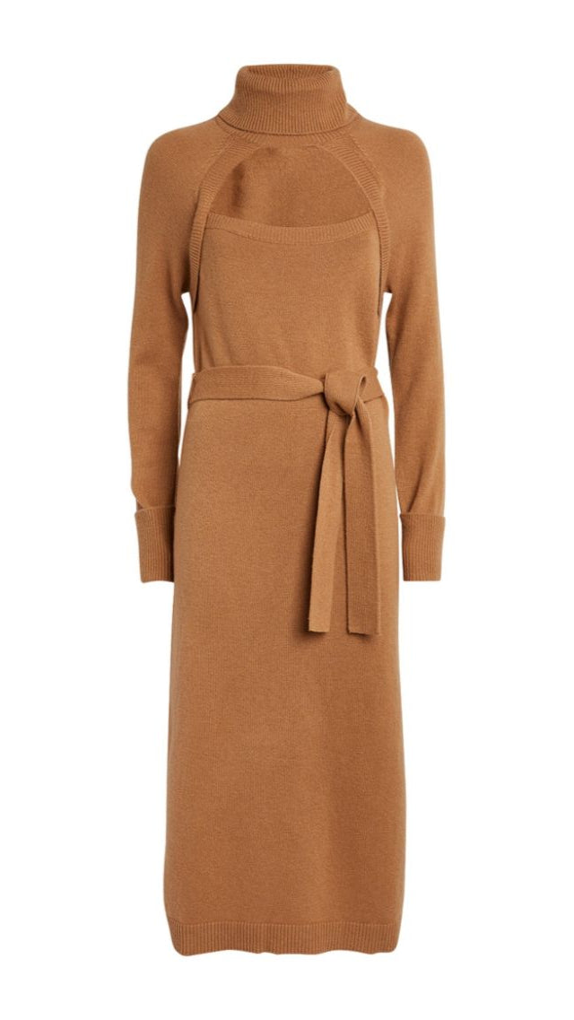 Paige Denim Cherise Cutout Sweater Midi Dress in Toffee