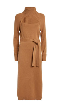 Paige Denim Cherise Cutout Sweater Midi Dress in Toffee