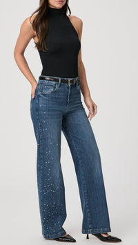 Paige Denim Sasha 32" High Rise Wide Leg Jean in Laurena Embellished