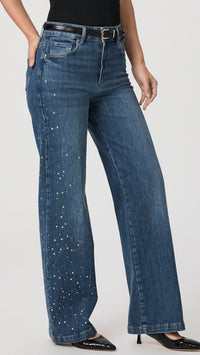 Paige Denim Sasha 32" High Rise Wide Leg Jean in Laurena Embellished