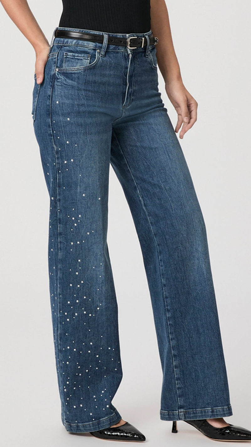 Paige Denim Sasha 32" High Rise Wide Leg Jean in Laurena Embellished