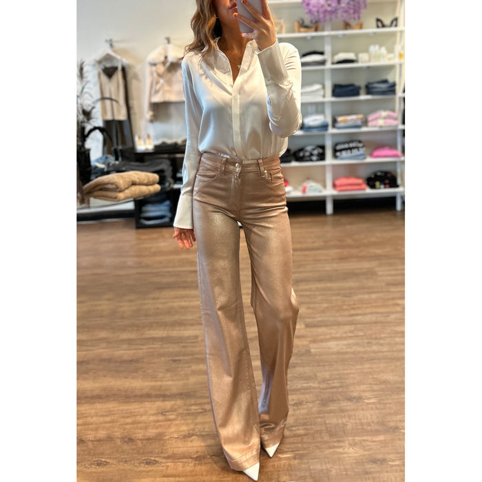 Paige Denim Leenah High Waisted Wide Leg in Pink Champagne Luxe Coating